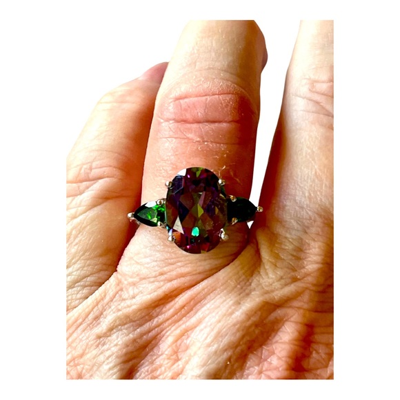 8 ct Mystic Topaz with side 1 ct Diopside stones with glimmer! Size 8. OOAK! - Picture 6 of 15